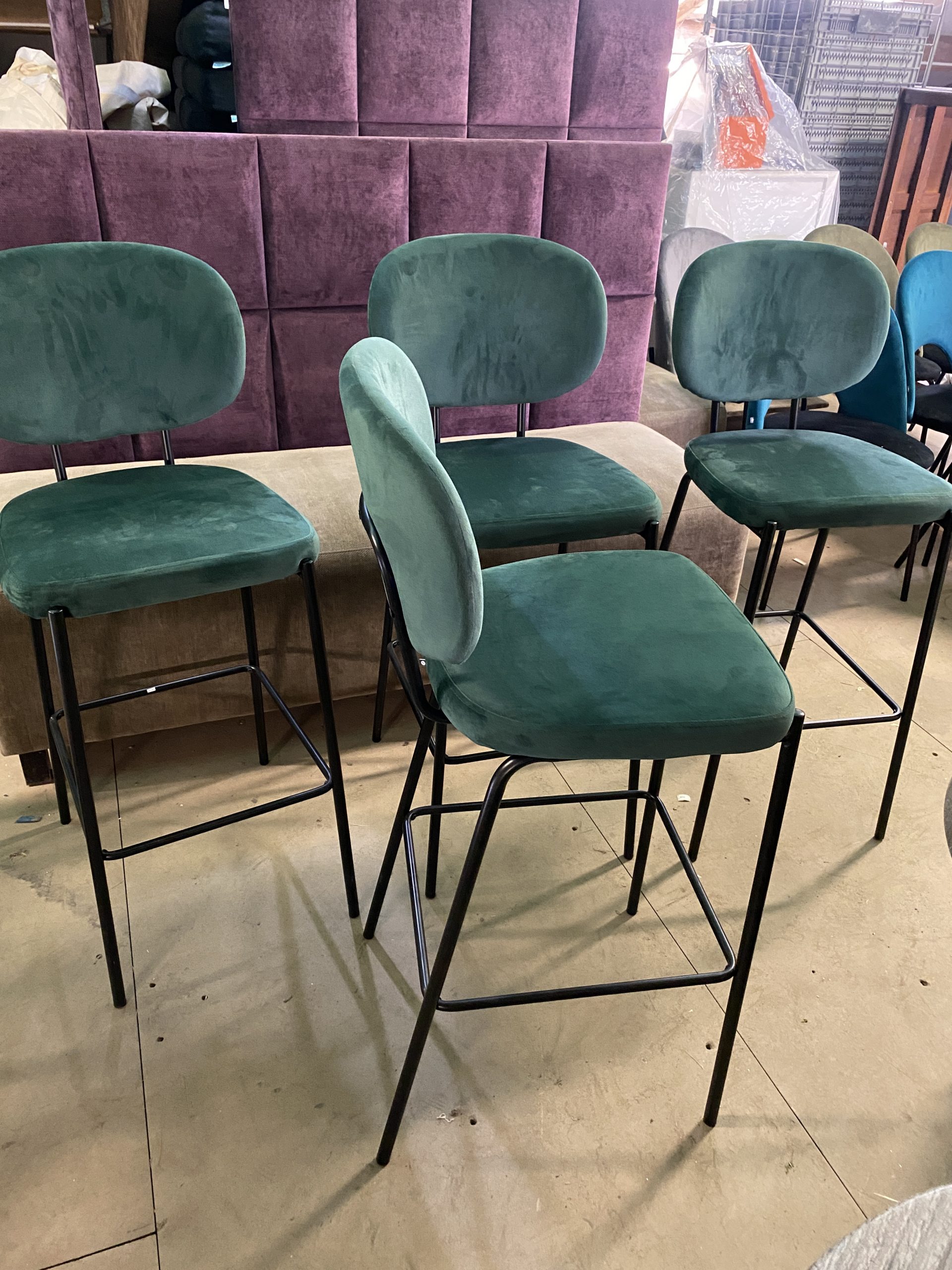 Tabourets Haut Velours Vert – Image 2